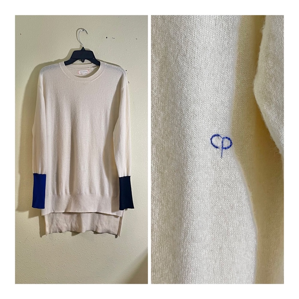 Chinti & Parker L  Tunic Cashmere Sweater Logo Initial CP Back Blue Blac…